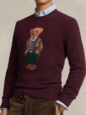Ralph Lauren Polo Bear Cashmere Wool Jumper. Men's SMALL. Patchwork Jacket Teddy